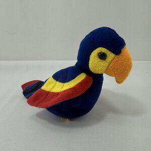 Vintage 1997 24K Beanie Boppers Gabby Blue Parrot Bird Plush Toy Weighted Stand